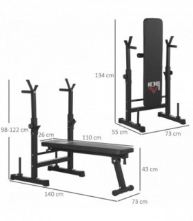 HOMCOM Adjustable Weight Bench with Barbell Rack and Dip Station, Black