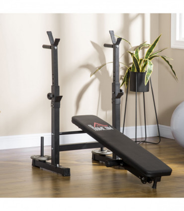 HOMCOM Adjustable Weight Bench with Barbell Rack and Dip Station, Black