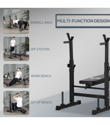 HOMCOM Adjustable Weight Bench with Barbell Rack and Dip Station, Black