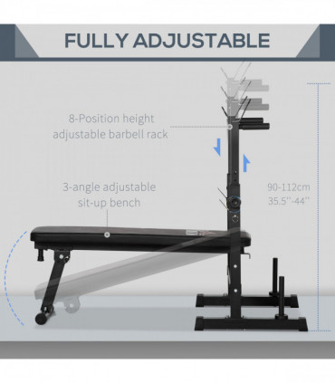 HOMCOM Adjustable Weight Bench with Barbell Rack and Dip Station, Black
