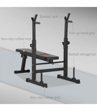 HOMCOM Adjustable Weight Bench with Barbell Rack and Dip Station, Black