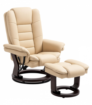 HOMCOM Swivel Manual Recliner and Footrest Set PU Leather Lounge Chair Beige