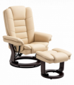 HOMCOM Swivel Manual Recliner and Footrest Set PU Leather Lounge Chair Beige