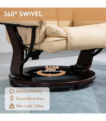 HOMCOM Swivel Manual Recliner and Footrest Set PU Leather Lounge Chair Beige