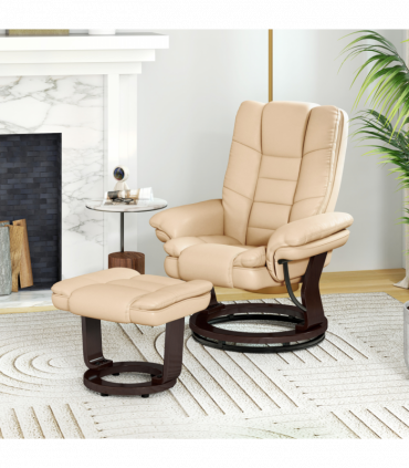 HOMCOM Swivel Manual Recliner and Footrest Set PU Leather Lounge Chair Beige