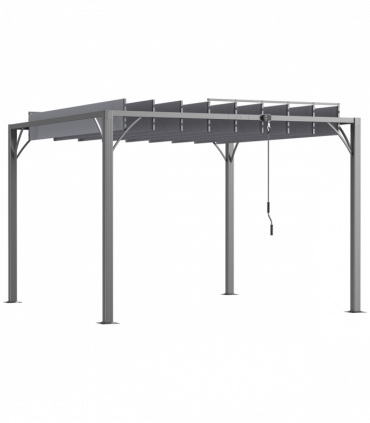 Outsunny 3 x 3(m) Outdoor Louvered Metal Pergola with Retractable Roof, Grey