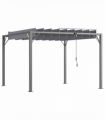 Outsunny 3 x 3(m) Outdoor Louvered Metal Pergola with Retractable Roof, Grey