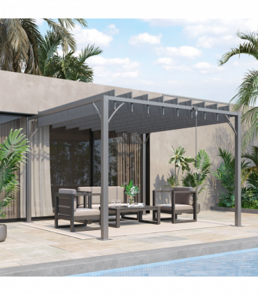 Outsunny 3 x 3(m) Outdoor Louvered Metal Pergola with Retractable Roof, Grey