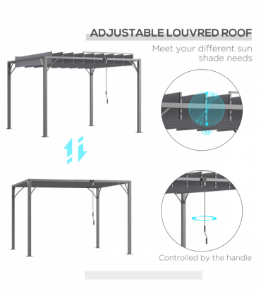 Outsunny 3 x 3(m) Outdoor Louvered Metal Pergola with Retractable Roof, Grey