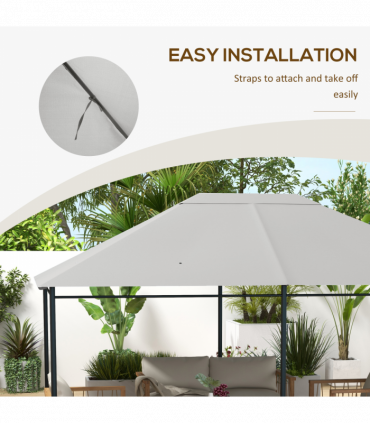 Outsunny 3 x 4m Gazebo Canopy Replacement Gazebo Roof Cover, Light Grey