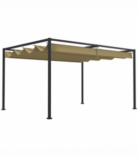 Outsunny 3x2m Metal Pergola Gazebo Patio Sun Shelter Retractable Canopy Khaki
