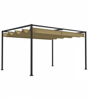 Outsunny 3x2m Metal Pergola Gazebo Patio Sun Shelter Retractable Canopy Khaki