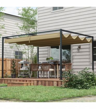 Outsunny 3x2m Metal Pergola Gazebo Patio Sun Shelter Retractable Canopy Khaki