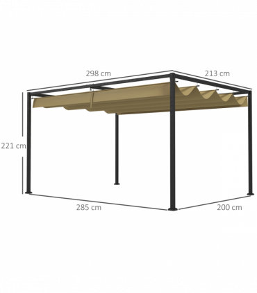 Outsunny 3x2m Metal Pergola Gazebo Patio Sun Shelter Retractable Canopy Khaki