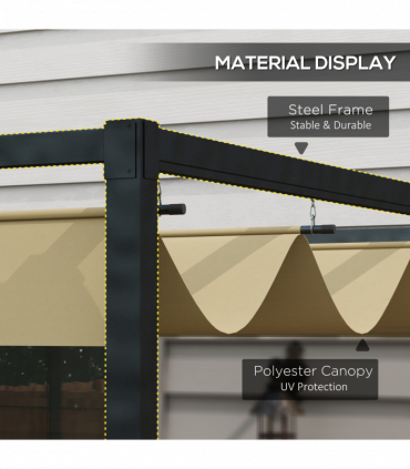 Outsunny 3x2m Metal Pergola Gazebo Patio Sun Shelter Retractable Canopy Khaki