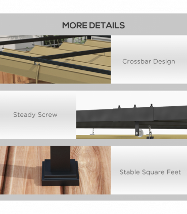 Outsunny 3x2m Metal Pergola Gazebo Patio Sun Shelter Retractable Canopy Khaki