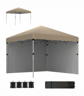 Outsunny 3x3 (M) Pop Up Gazebo Party Tent w/ 2 Sidewalls, Weight Bags Khaki