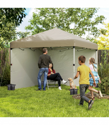 Outsunny 3x3 (M) Pop Up Gazebo Party Tent w/ 2 Sidewalls, Weight Bags Khaki