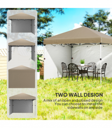 Outsunny 3x3 (M) Pop Up Gazebo Party Tent w/ 2 Sidewalls, Weight Bags Khaki