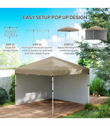 Outsunny 3x3 (M) Pop Up Gazebo Party Tent w/ 2 Sidewalls, Weight Bags Khaki
