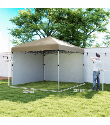 Outsunny 3x3 (M) Pop Up Gazebo Party Tent w/ 2 Sidewalls, Weight Bags Khaki