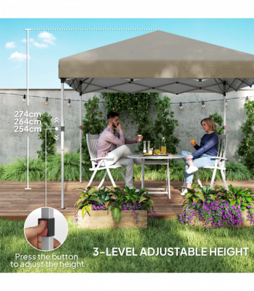Outsunny 3x3 (M) Pop Up Gazebo Party Tent w/ 2 Sidewalls, Weight Bags Khaki