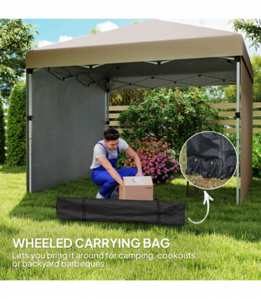Outsunny 3x3 (M) Pop Up Gazebo Party Tent w/ 2 Sidewalls, Weight Bags Khaki
