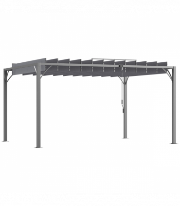 Outsunny 4 x 3(m) Outdoor Louvered Metal Pergola with Retractable Roof, Grey