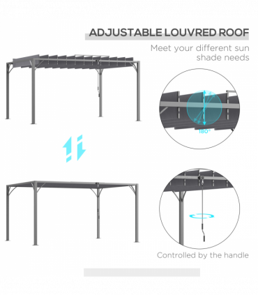 Outsunny 4 x 3(m) Outdoor Louvered Metal Pergola with Retractable Roof, Grey
