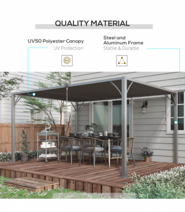 Outsunny 4 x 3(m) Outdoor Louvered Metal Pergola with Retractable Roof, Grey
