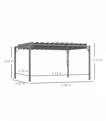 Outsunny 4 x 3(m) Outdoor Louvered Metal Pergola with Retractable Roof, Grey