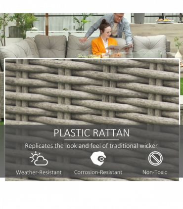 Outsunny 5 PCs Outdoor PE Rattan L-Shape Sofa Footstool Fire Pit Table Set