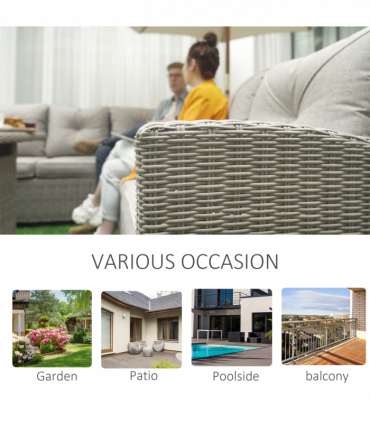 Outsunny 5 PCs Outdoor PE Rattan L-Shape Sofa Footstool Fire Pit Table Set