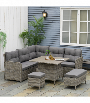 Outsunny 6 PCs Rattan Garden Furniture Sectional Conversation Corner Sofa