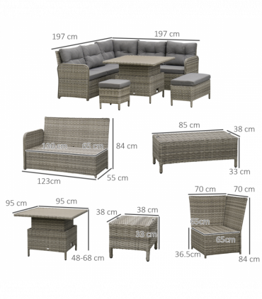 Outsunny 6 PCs Rattan Garden Furniture Sectional Conversation Corner Sofa