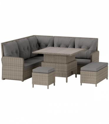 Outsunny 6 PCs Rattan Garden Furniture Sectional Corner Sofa, Light Grey