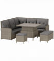 Outsunny 6 PCs Rattan Garden Furniture Sectional Corner Sofa, Light Grey