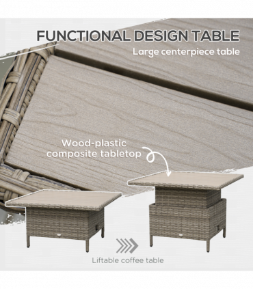 Outsunny 6 PCs Rattan Garden Furniture Sectional Corner Sofa, Light Grey