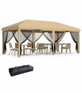 Outsunny 6 x 3m Pop Up Party Tent Canopy with 6 Removable Sidewalls Beige