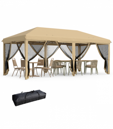 Outsunny 6 x 3m Pop Up Party Tent Canopy with 6 Removable Sidewalls Beige