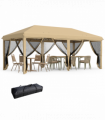 Outsunny 6 x 3m Pop Up Party Tent Canopy with 6 Removable Sidewalls Beige