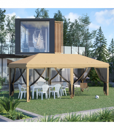 Outsunny 6 x 3m Pop Up Party Tent Canopy with 6 Removable Sidewalls Beige