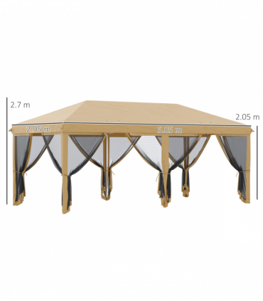 Outsunny 6 x 3m Pop Up Party Tent Canopy with 6 Removable Sidewalls Beige