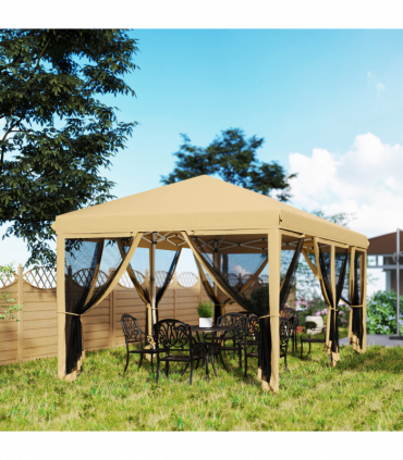 Outsunny 6 x 3m Pop Up Party Tent Canopy with 6 Removable Sidewalls Beige