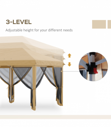 Outsunny 6 x 3m Pop Up Party Tent Canopy with 6 Removable Sidewalls Beige