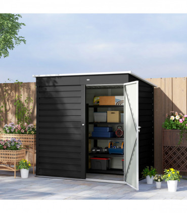 Outsunny 6 x 4ft Metal Garden Shed with Lockable Door and Gloves, Dark Grey