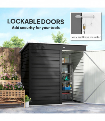 Outsunny 6 x 4ft Metal Garden Shed with Lockable Door and Gloves, Dark Grey