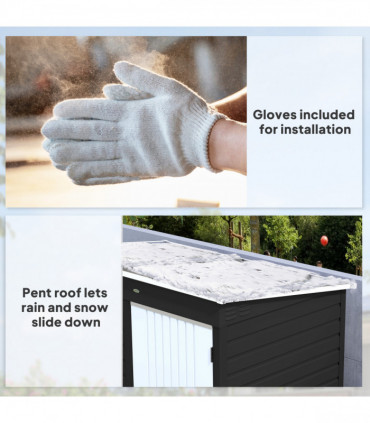 Outsunny 6 x 4ft Metal Garden Shed with Lockable Door and Gloves, Dark Grey
