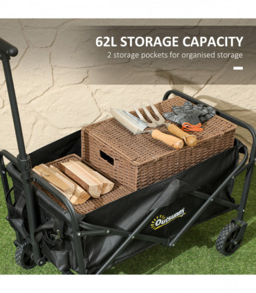 Outsunny 62L Festival Trolley, 120kg Heavy Duty Folding Trolley Cart, Black
