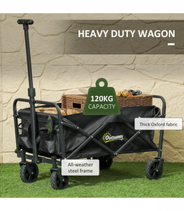 Outsunny 62L Festival Trolley, 120kg Heavy Duty Folding Trolley Cart, Black